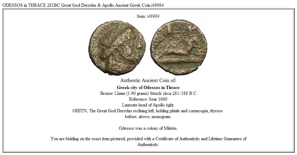 ODESSOS in THRACE 281BC Great God Derzelas & Apollo Ancient Greek Coin i48984