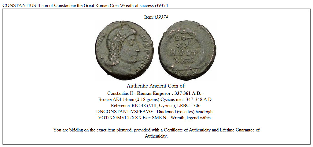 CONSTANTIUS II son of Constantine the Great Roman Coin Wreath of success i39374