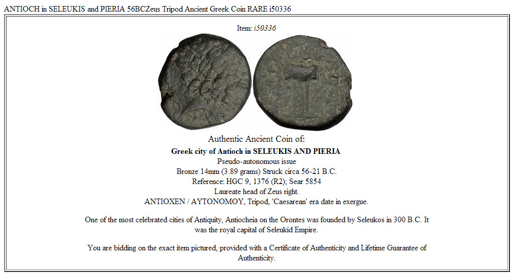 ANTIOCH in SELEUKIS and PIERIA 56BCZeus Tripod Ancient Greek Coin RARE i50336