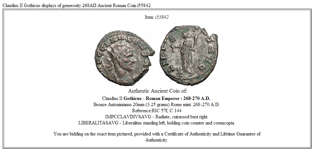 Claudius II Gothicus displays of generosity 268AD Ancient Roman Coin i55842