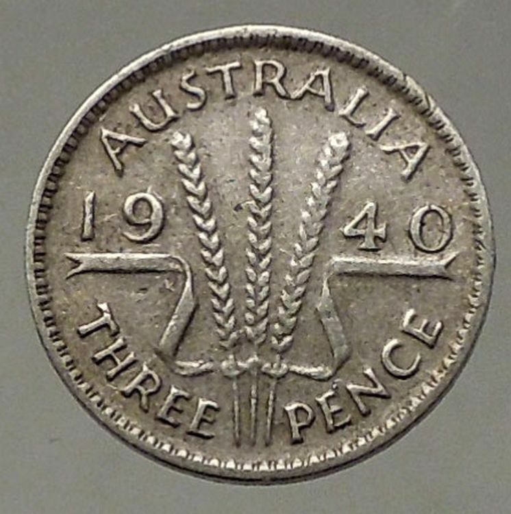 1940 AUSTRALIA - Threepence SILVER Coin - UK King George VI Wheat Stalks i57828