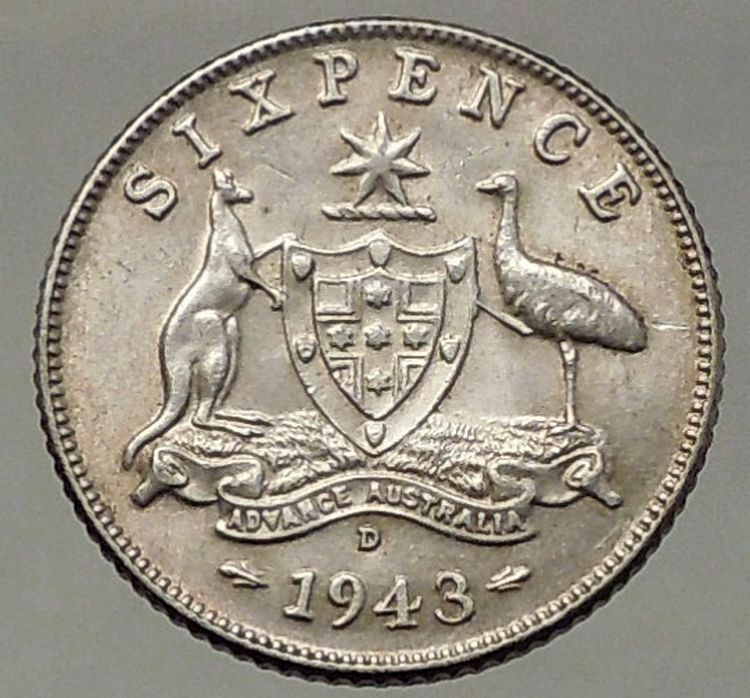 1943 D AUSTRALIA - Sixpence SILVER Coin - UK King George VI Coat-of-Arms i57840