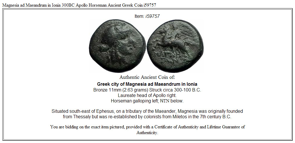 Magnesia ad Maeandrum in Ionia 300BC Apollo Horseman Ancient Greek Coin i59757