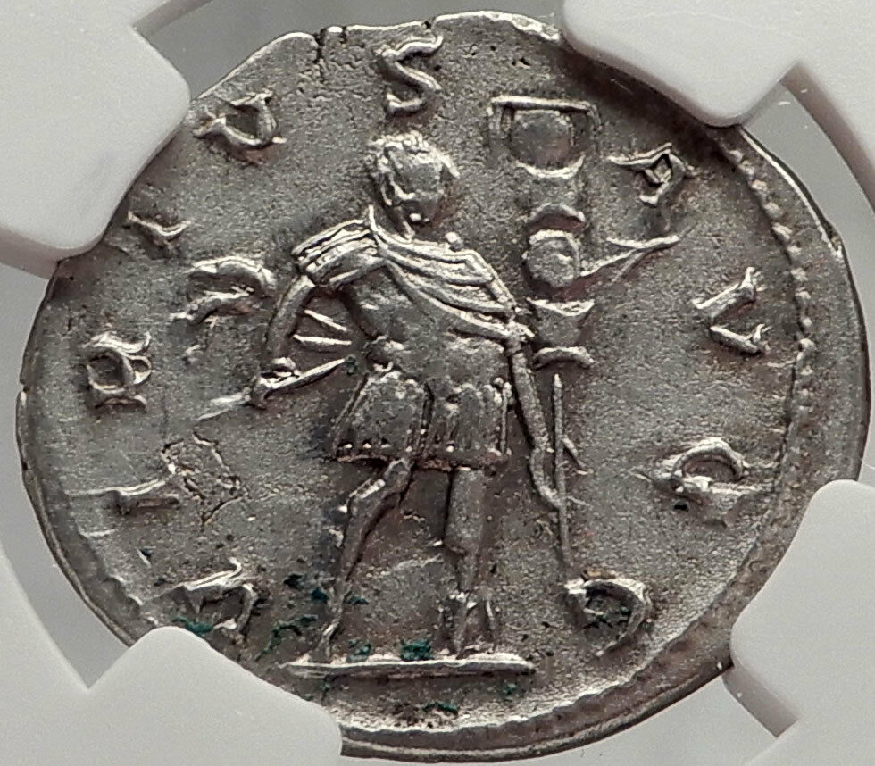 GALLIENUS with SPEAR & Standard 258AD COLOGNE Ancient Silver Roman Coin i61983