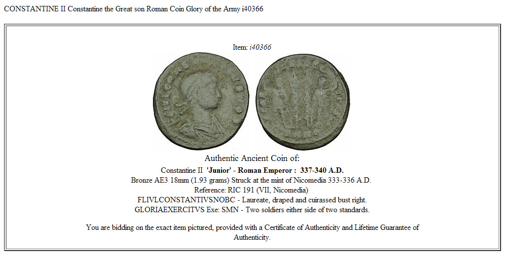 CONSTANTINE II Constantine the Great son Roman Coin Glory of the Army i40366