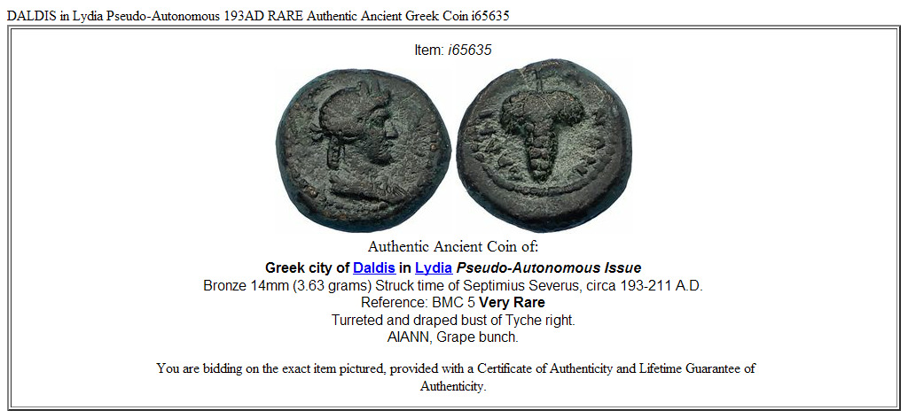 DALDIS in Lydia Pseudo-Autonomous 193AD RARE Authentic Ancient Greek Coin i65635