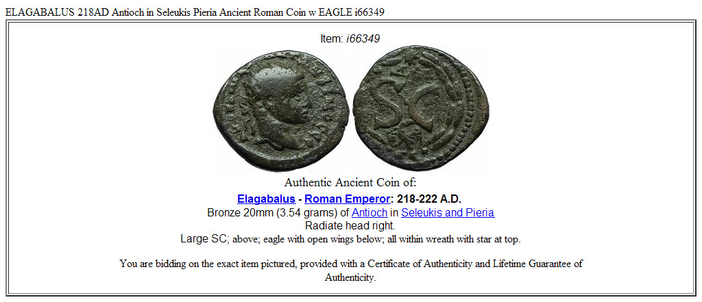 ELAGABALUS 218AD Antioch in Seleukis Pieria Ancient Roman Coin w EAGLE i66349