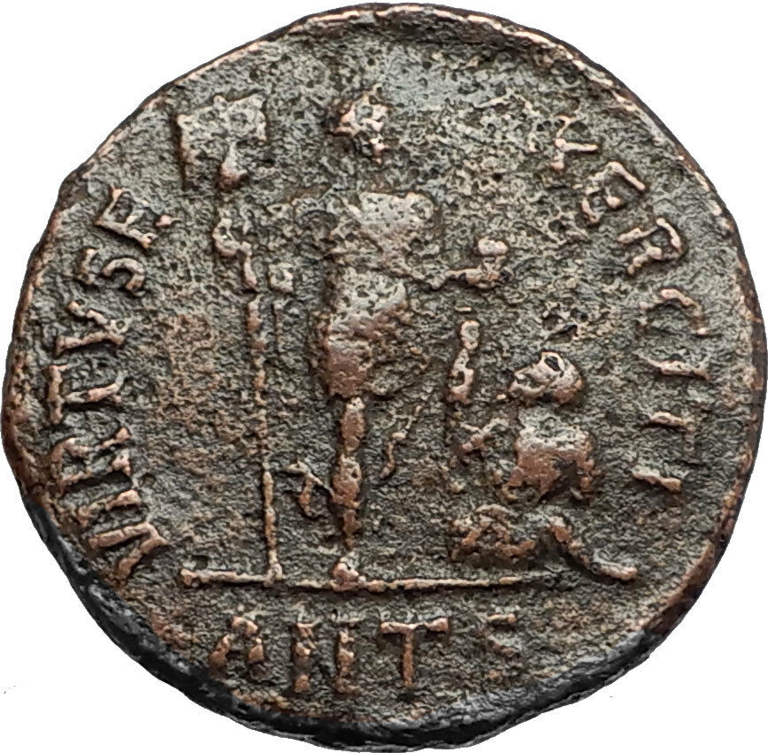 VALENTINIAN II w Labarum and Captive Authentic Ancient 383AD Roman Coin i67746