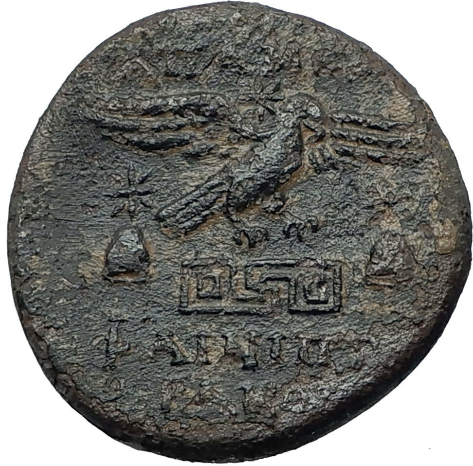 APAMEIA PHRYGIA 88BC Athena Gemini Caps Eagle Original Ancient Greek Coin i68065