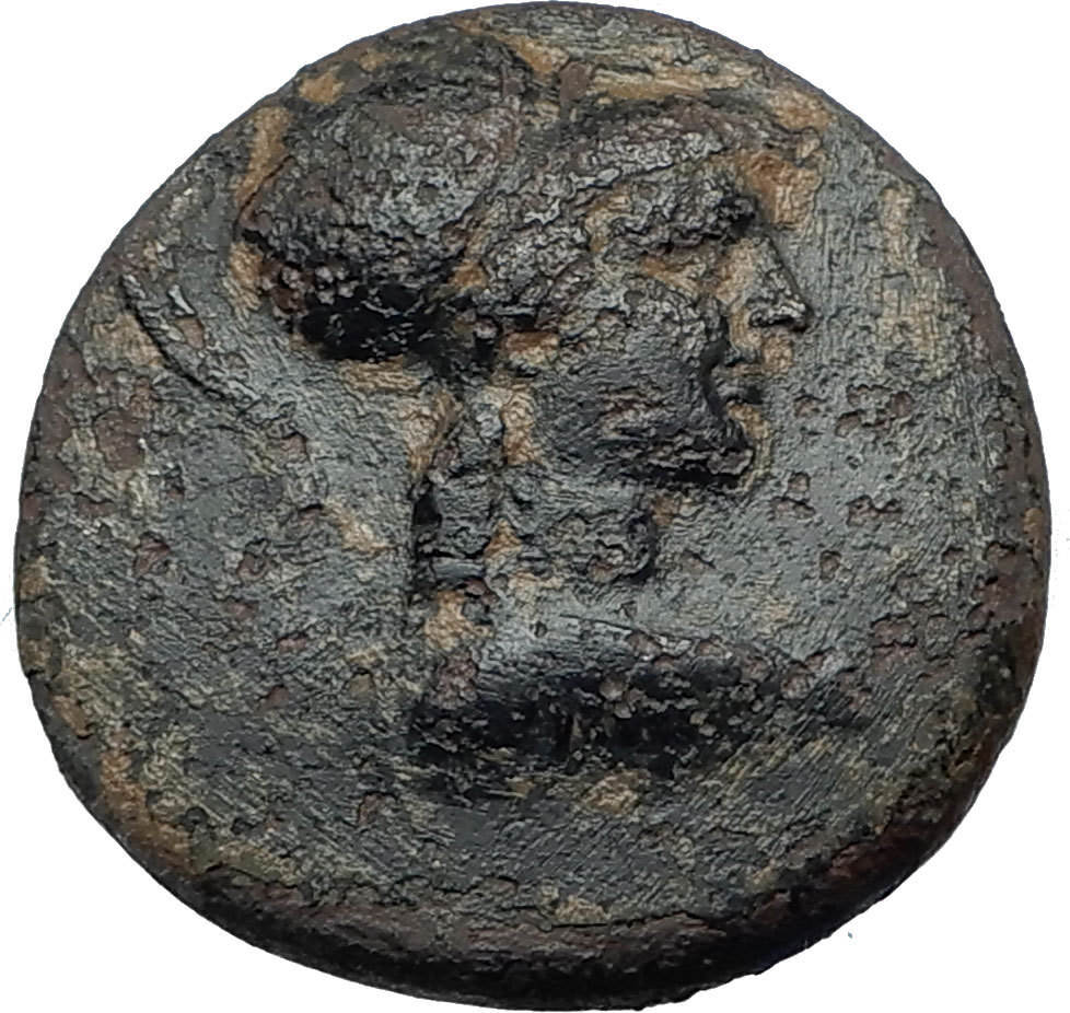 APAMEIA PHRYGIA 88BC Athena Gemini Caps Eagle Original Ancient Greek Coin i68065