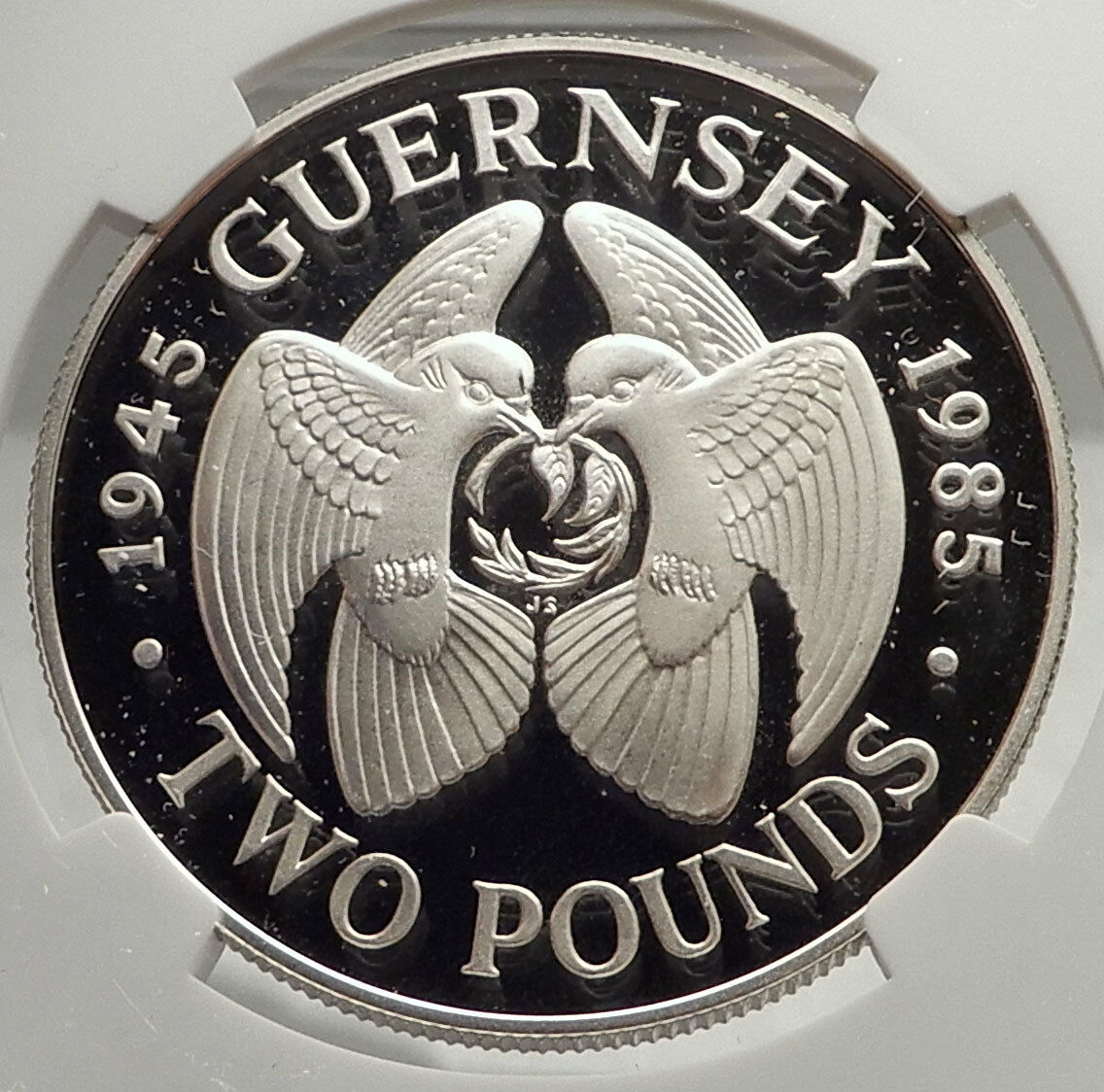 1985 GUERNSEY Channel Island LIBERATION Silver Proof 2 Pounds Coin NGC i71334