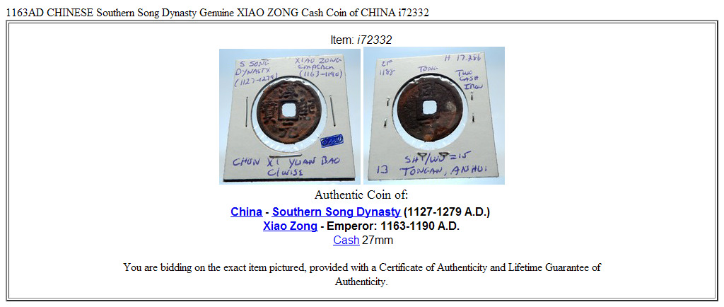 1163AD CHINESE Southern Song Dynasty Genuine XIAO ZONG Cash Coin of CHINA i72332