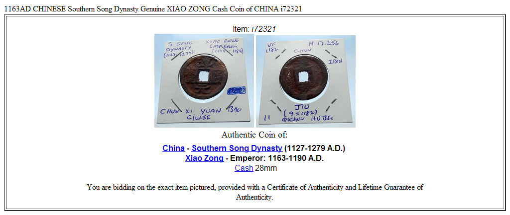 1163AD CHINESE Southern Song Dynasty Genuine XIAO ZONG Cash Coin of CHINA i72321