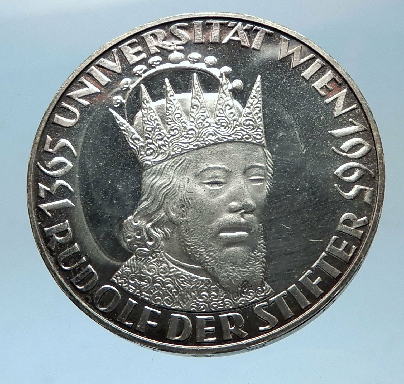 1965 AUSTRIA 600th of VIENNA UNIVERSITY Rudolf IV Der Stifter Silver Coin i68595