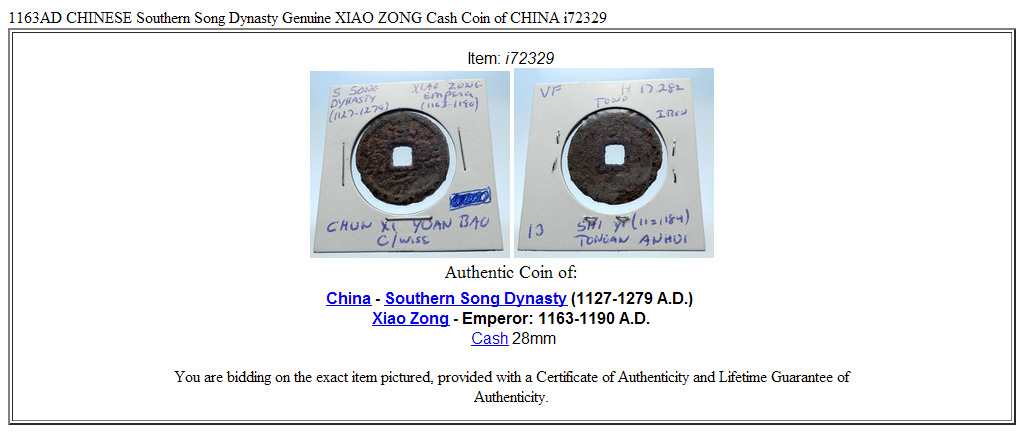 1163AD CHINESE Southern Song Dynasty Genuine XIAO ZONG Cash Coin of CHINA i72329