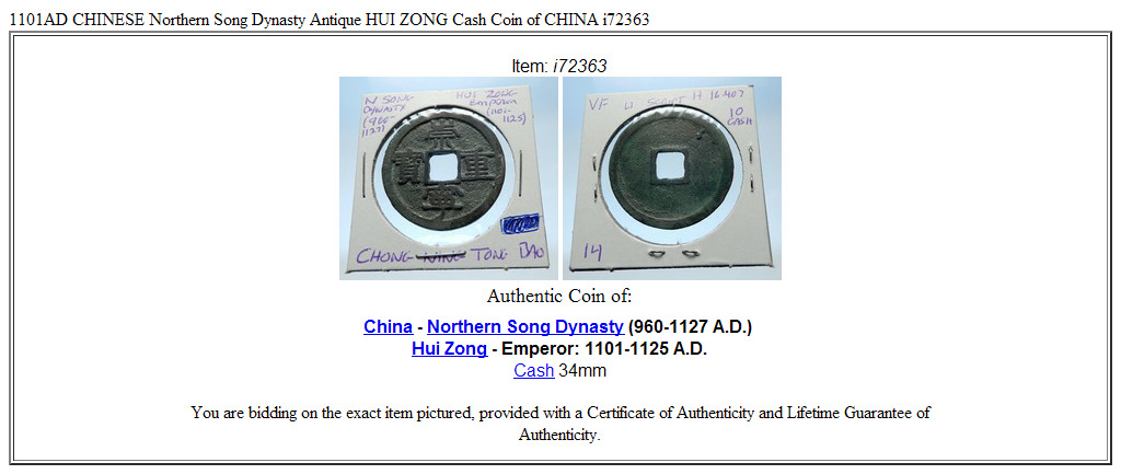 1101AD CHINESE Northern Song Dynasty Antique HUI ZONG Cash Coin of CHINA i72363