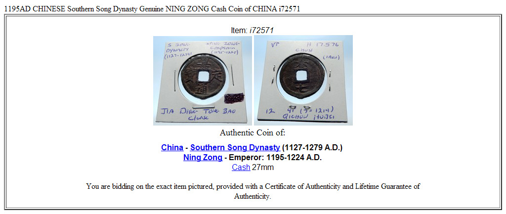 1195AD CHINESE Southern Song Dynasty Genuine NING ZONG Cash Coin of CHINA i72571