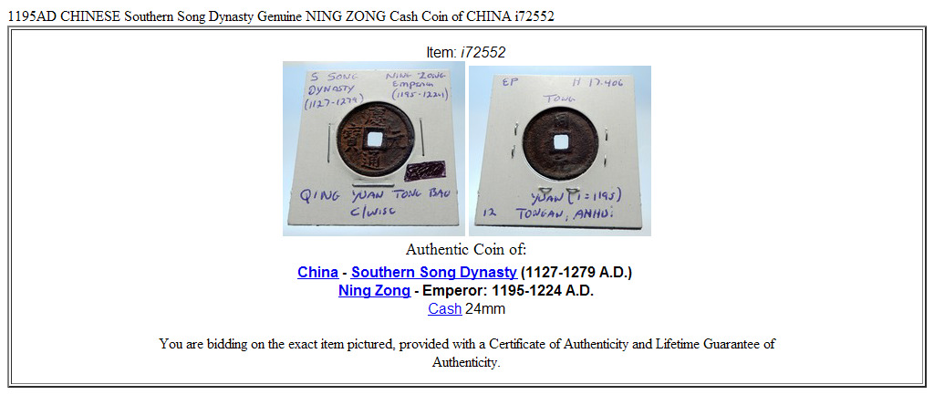 1195AD CHINESE Southern Song Dynasty Genuine NING ZONG Cash Coin of CHINA i72552