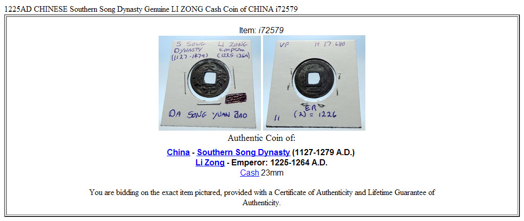 1225AD CHINESE Southern Song Dynasty Genuine LI ZONG Cash Coin of CHINA i72579