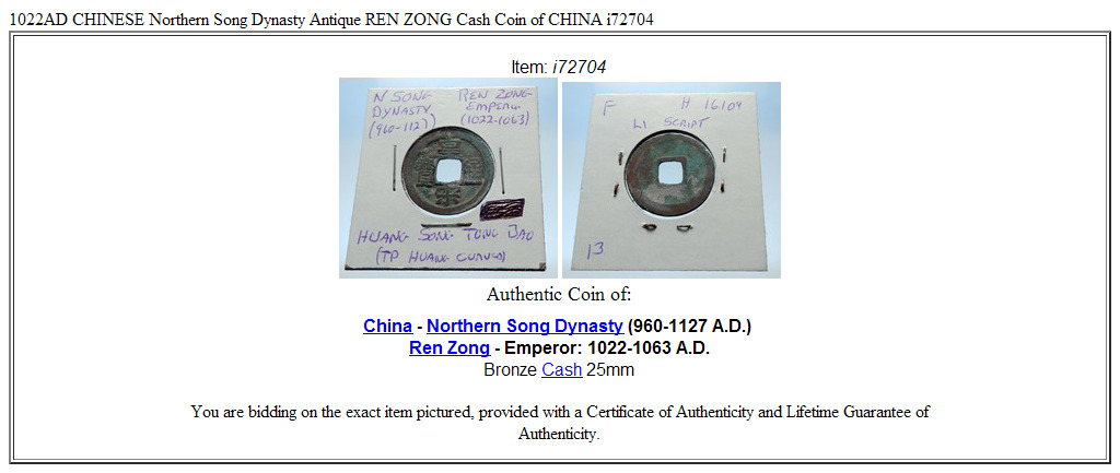 1022AD CHINESE Northern Song Dynasty Antique REN ZONG Cash Coin of CHINA i72704