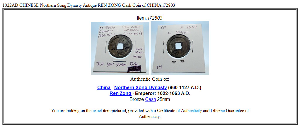 1022AD CHINESE Northern Song Dynasty Antique REN ZONG Cash Coin of CHINA i72803