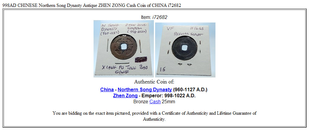 998AD CHINESE Northern Song Dynasty Antique ZHEN ZONG Cash Coin of CHINA i72682