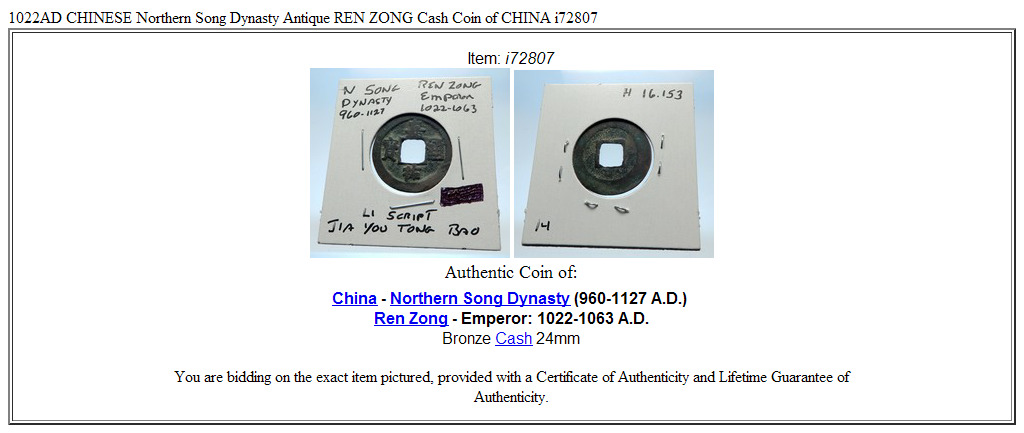 1022AD CHINESE Northern Song Dynasty Antique REN ZONG Cash Coin of CHINA i72807