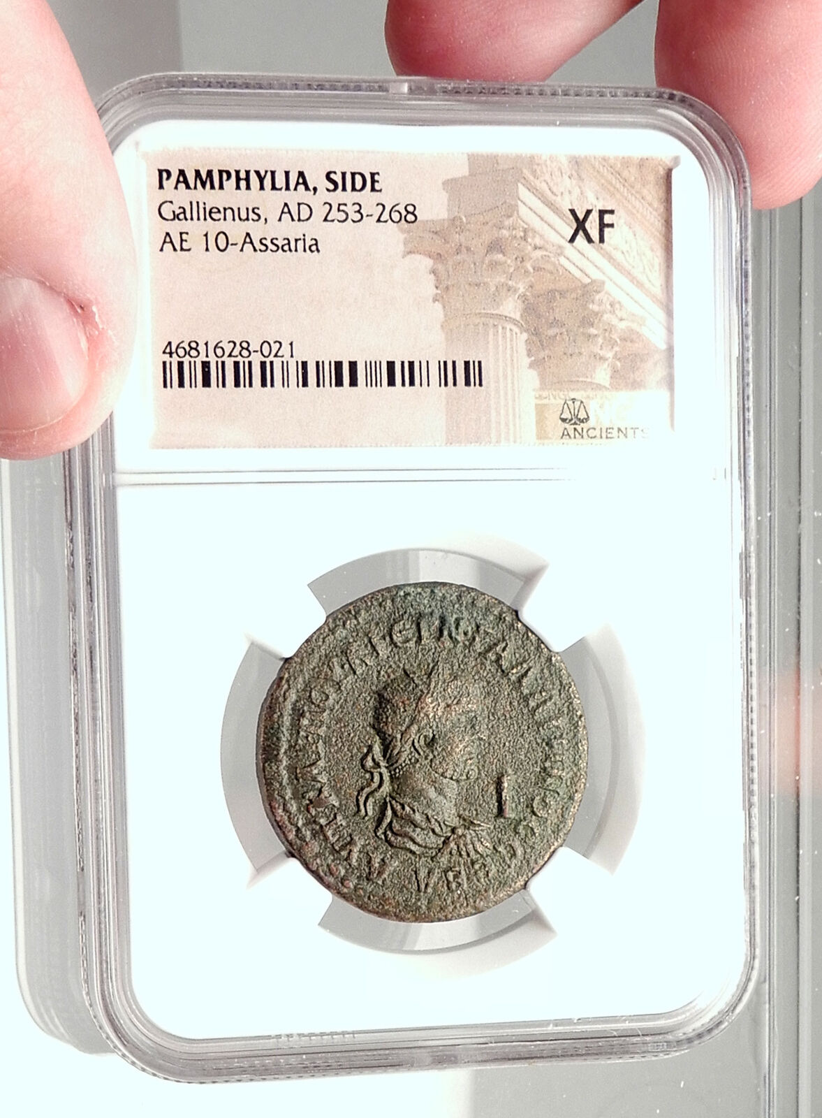 GALLIENUS 253AD Side Pamphylia Authentic Ancient Roman Coin TYCHE NGC i72916