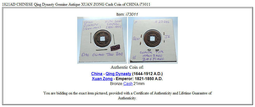 1821AD CHINESE Qing Dynasty Genuine Antique XUAN ZONG Cash Coin of CHINA i73011