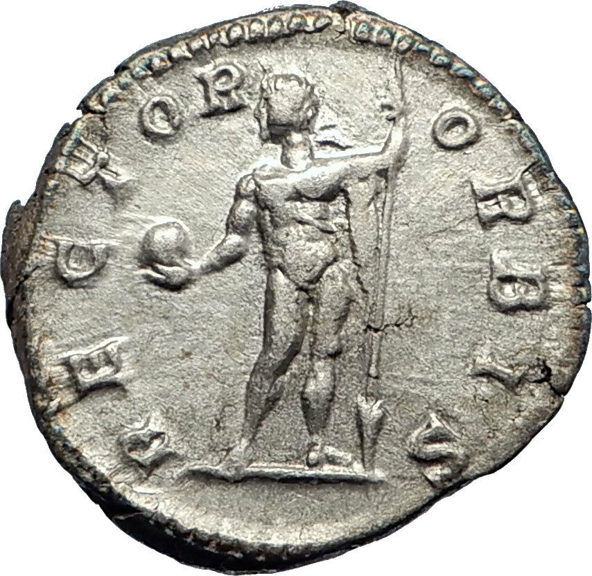 CARACALLA with spear, globe 201AD Rome Silver Ancient Roman Coin i73183