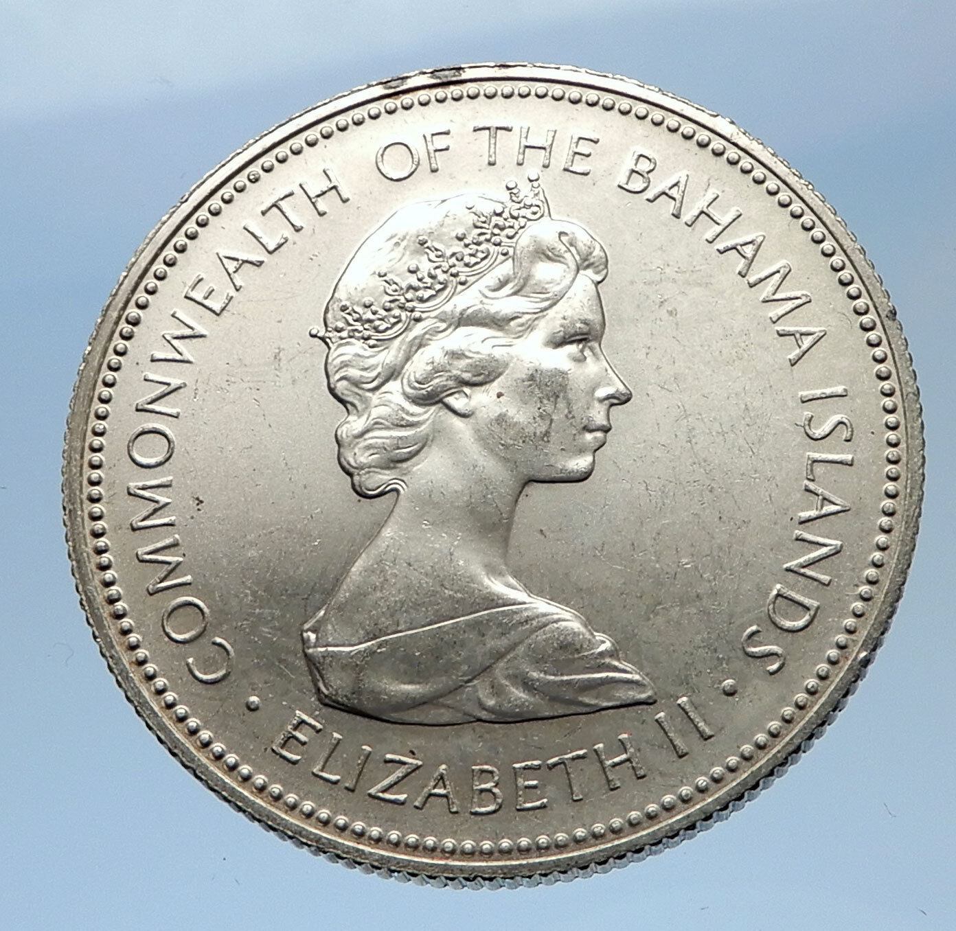 1972 BAHAMAS Silver Coin 50 Cents UK Queen Elizabeth II and Marlin FISH i69614