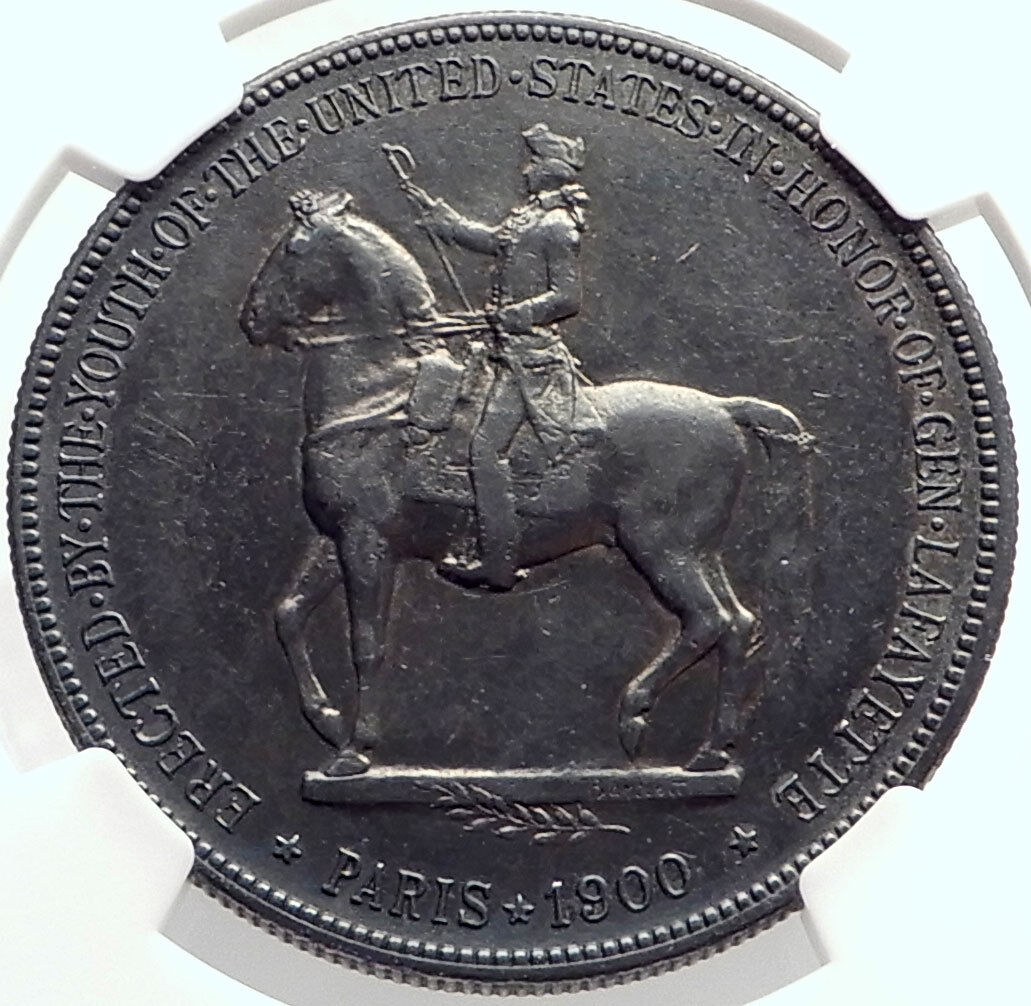 1900 French US Revolutionary War HERO LAFAYETTE Silver Dollar Coin NGC i73346