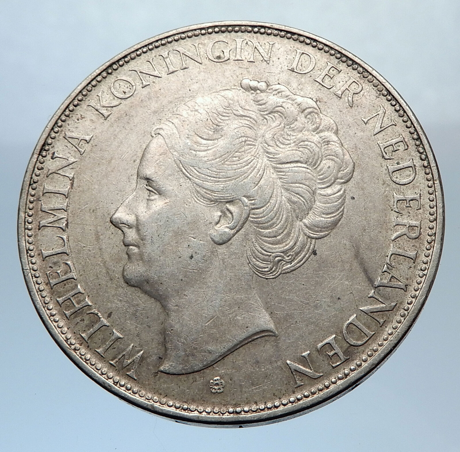 1937 Netherlands Queen WILHELMINA 2.5 Gulden Authentic DUTCH Silver Coin i71907