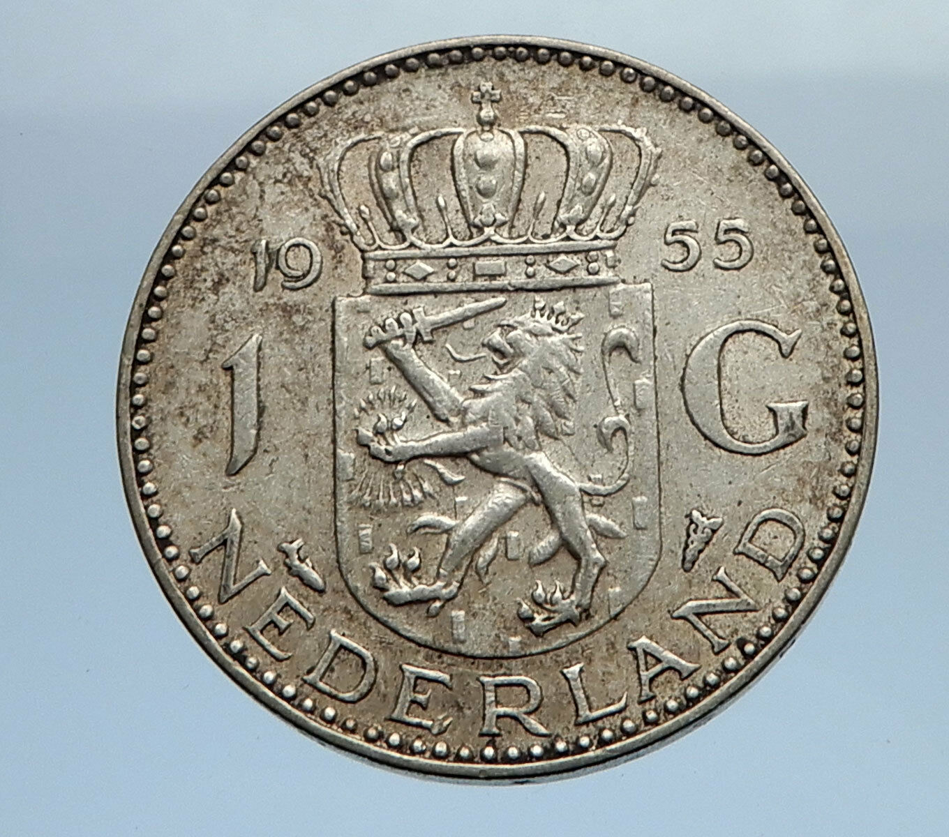 1955 Netherlands Kingdom Queen JULIANA I Gulden Authentic Silver Coin i69750