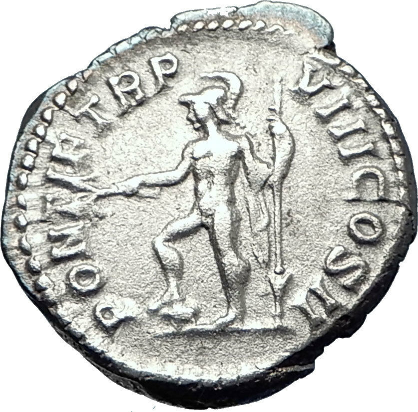 CARACALLA 205AD Authentic Ancient Silver Roman Coin Nude MARS WAR i73604