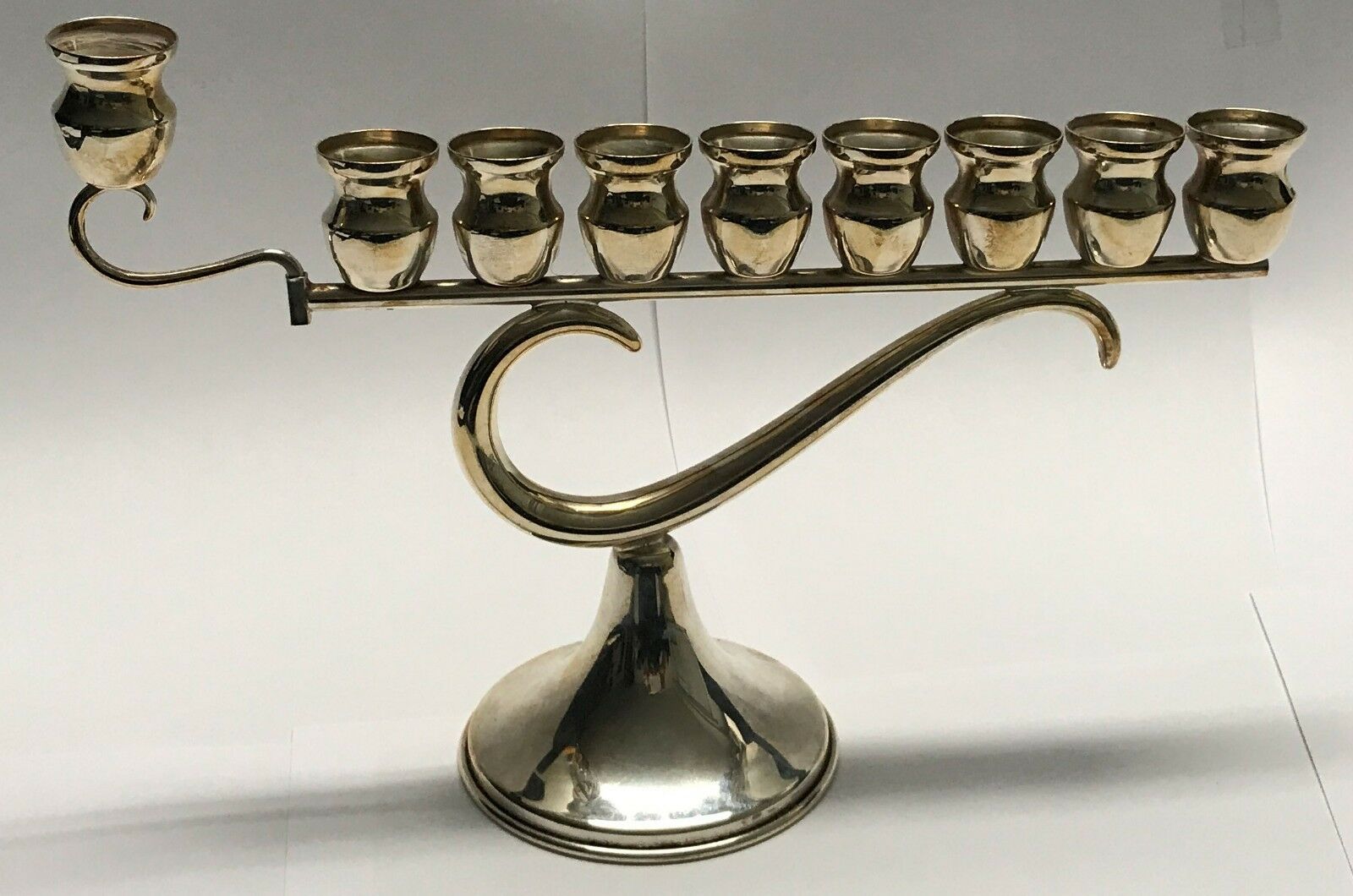 JUDAICA Israel Silver Jewish MENORAH Hannukah Lamp w SHAMASH HAZORFIM i73255