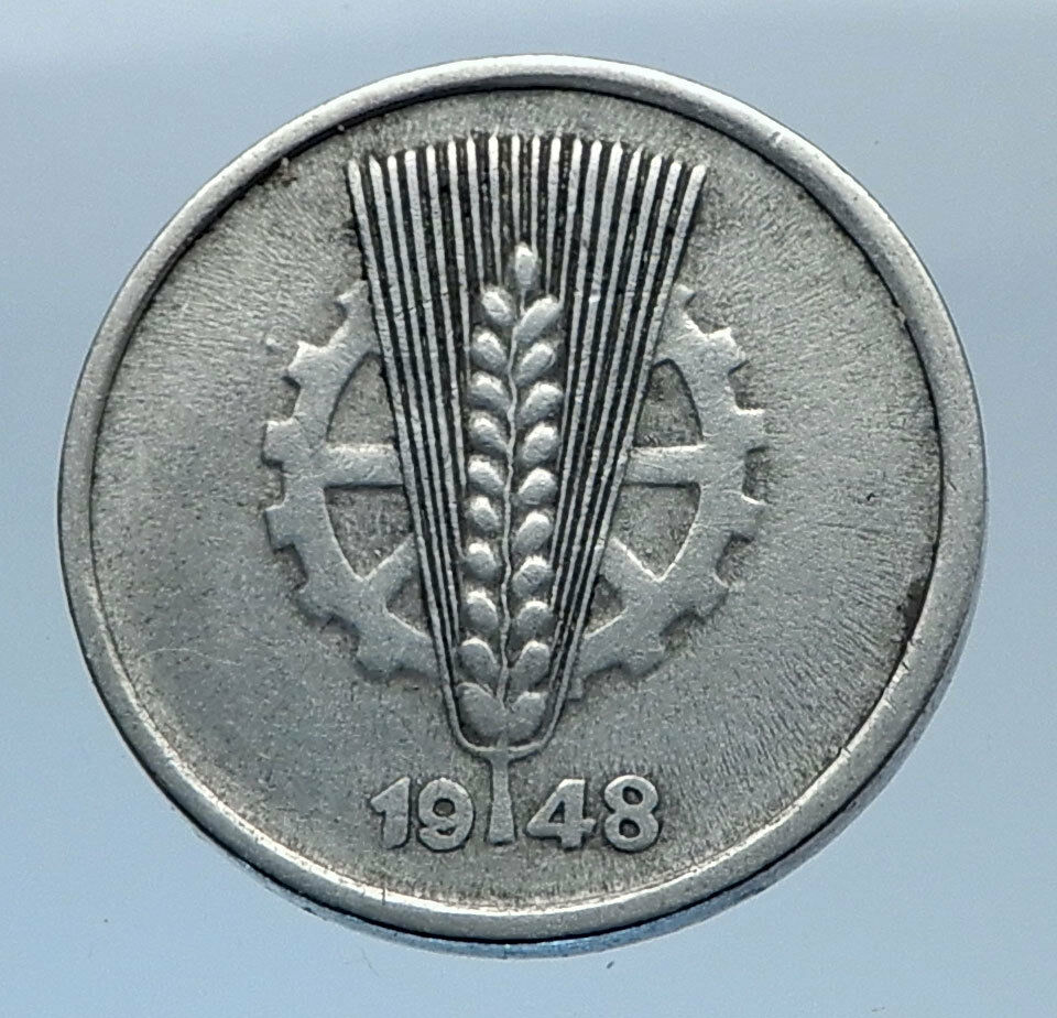 1948 GERMANY 5 Pfennig DEMOCRATIC REPUBLIC Wheat Gear Wheel German Coin i71842