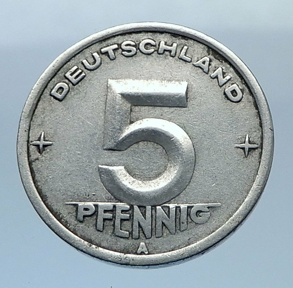 1948 GERMANY 5 Pfennig DEMOCRATIC REPUBLIC Wheat Gear Wheel German Coin i71842