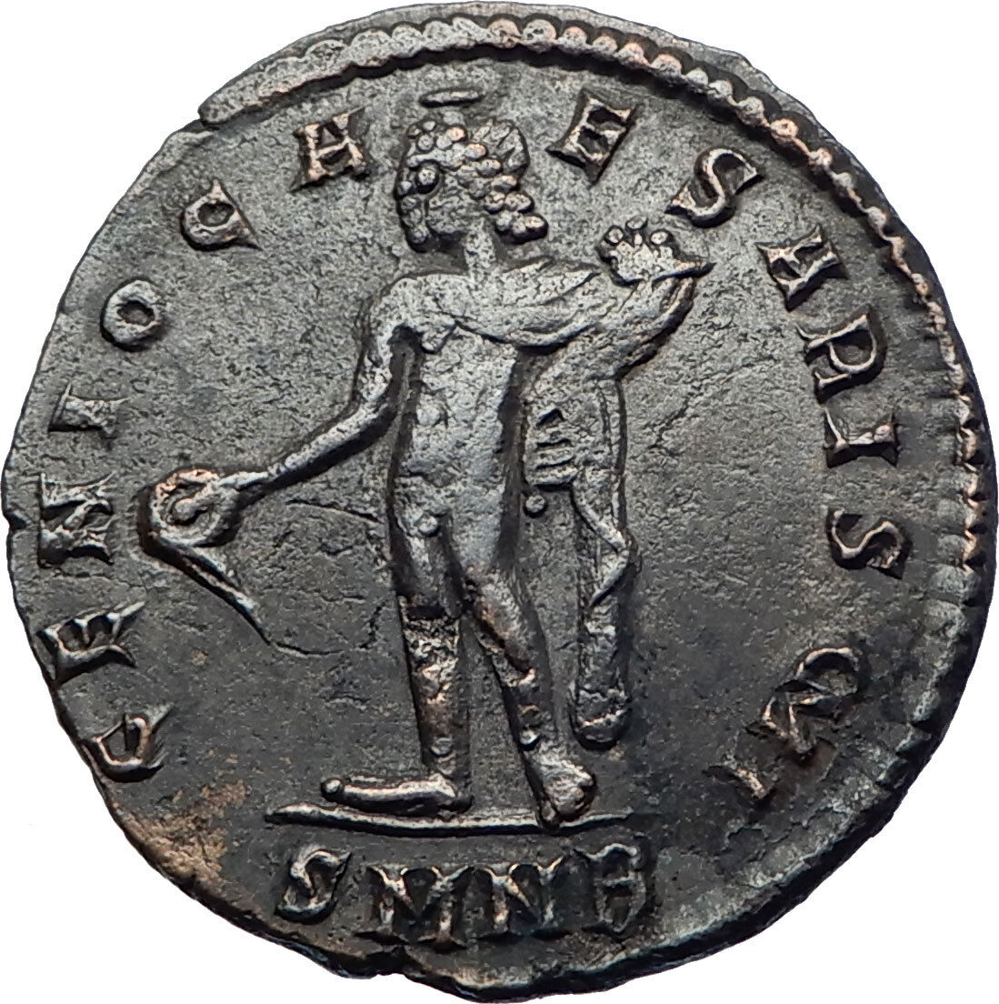 MAXIMINUS II Daia 308AD Silvered Ancient Roman Coin Nude Genius Wealth i73682