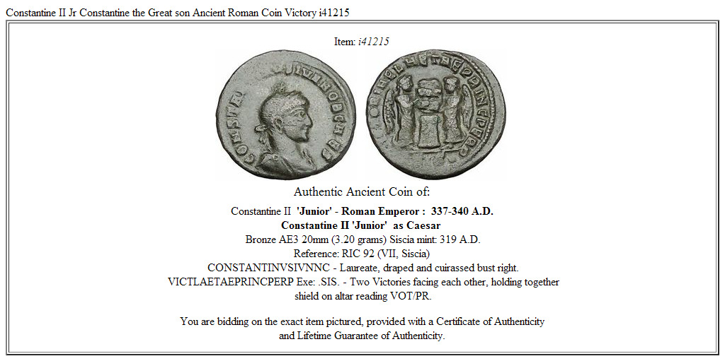 Constantine II Jr Constantine the Great son Ancient Roman Coin Victory i41215