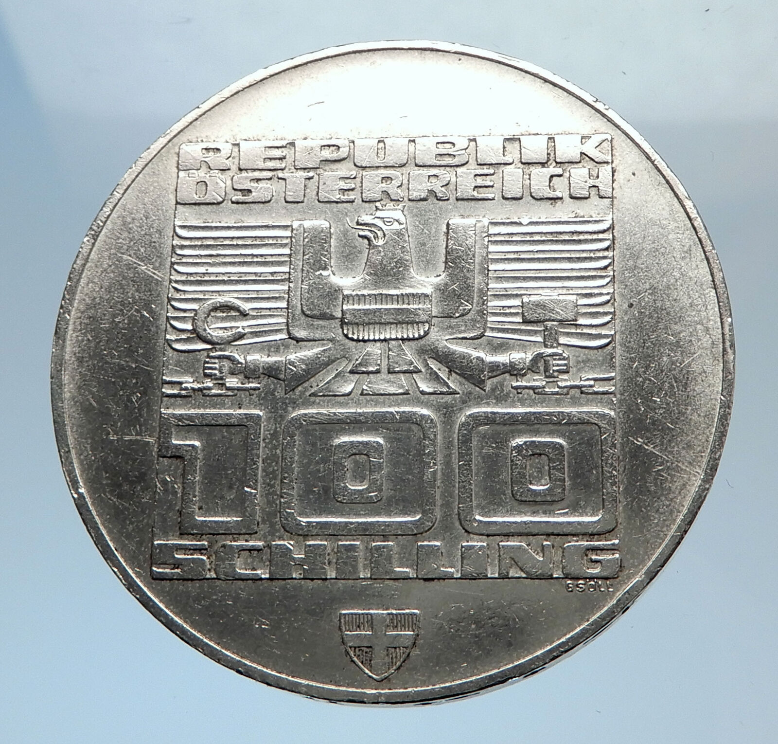 1976 Innsbruck WINTER Olympic Games AUSTRIA - SILVER 100 Schilling Coin i71590