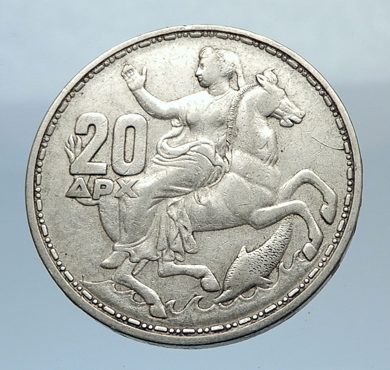 1960 GREECE King PAUL I Silver 20 Drachmai Coin SELENE DIANA MOON GODDESS i71625