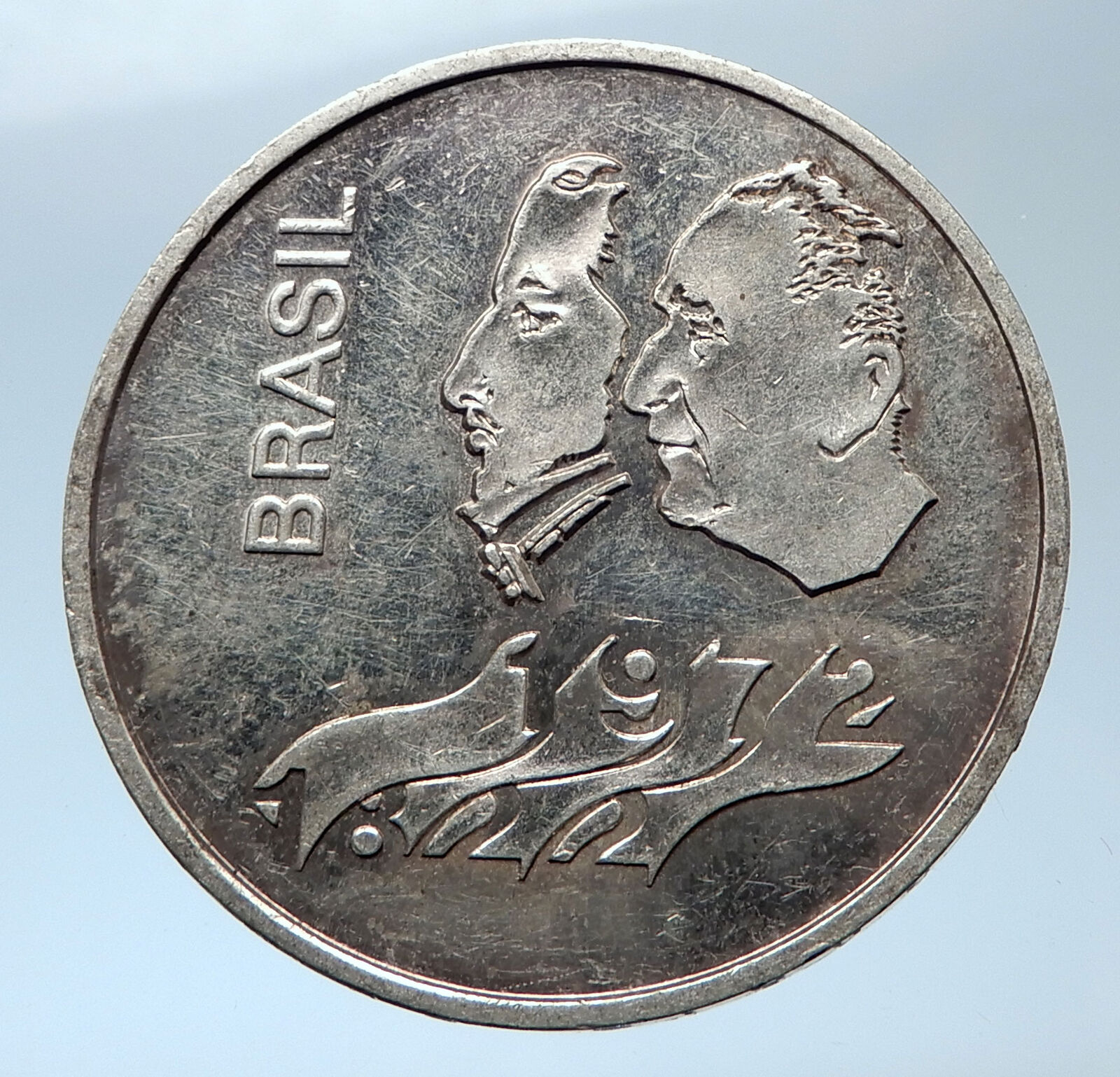 1972 BRAZIL w Pedro I and General Emelio Antique Silver 20 Cruzeiros Coin i73922