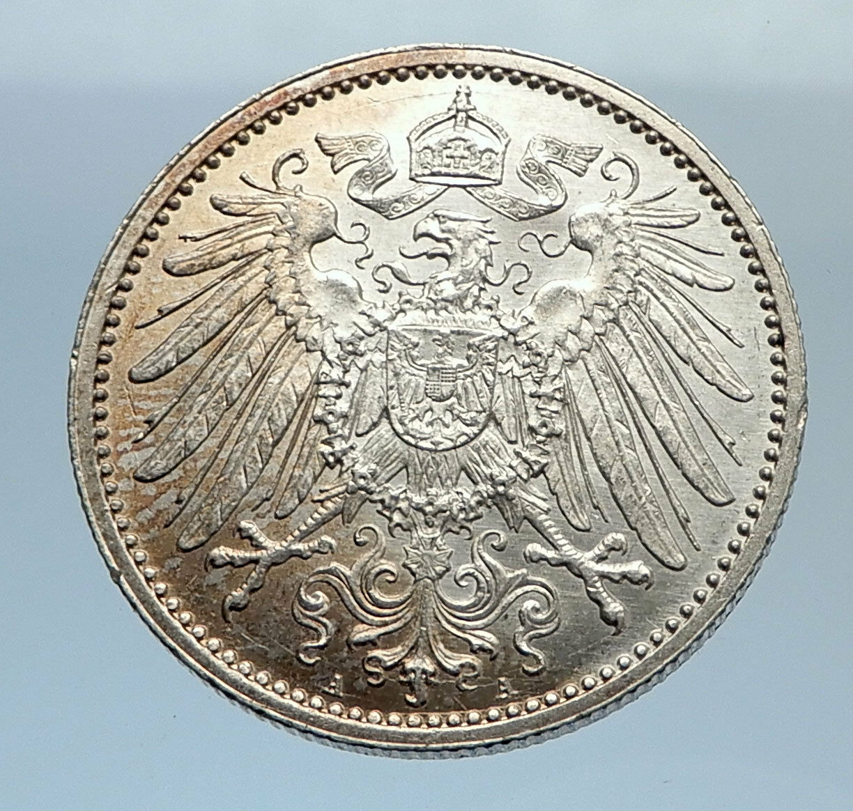 1914 WILHELM II of GERMANY 1 Mark Antique German Empire Silver Coin Eagle i71614