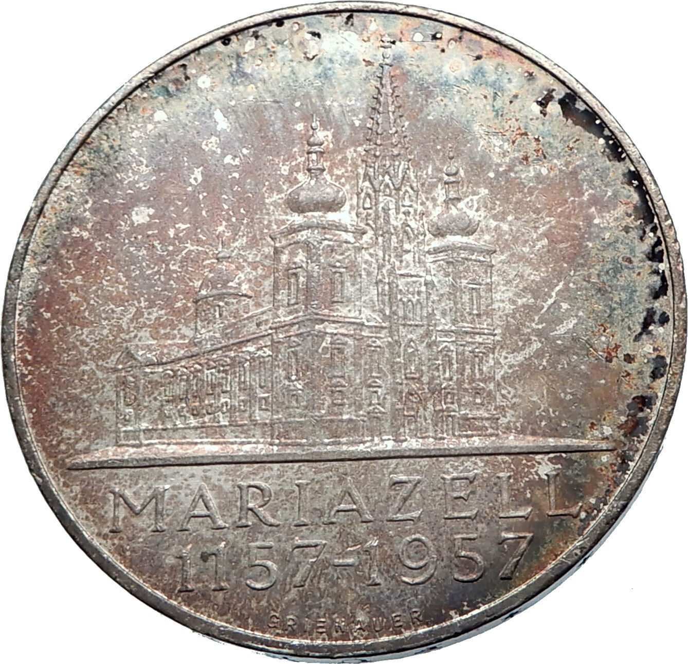 1957 AUSTRIA Mariazell BASILICA Antique Silver 25 Schilling Austrian Coin i72016