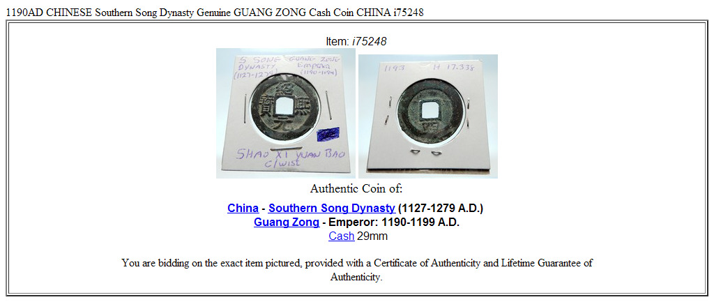 1190AD CHINESE Southern Song Dynasty Genuine GUANG ZONG Cash Coin CHINA i75248