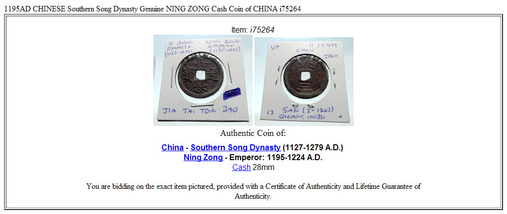 1195AD CHINESE Southern Song Dynasty Genuine NING ZONG Cash Coin of CHINA i75264