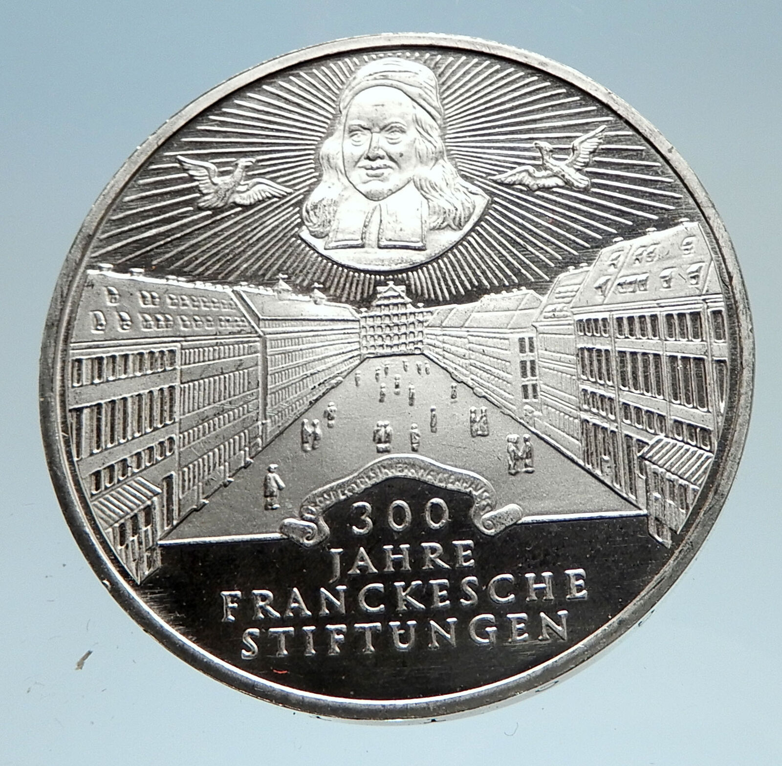 1998 GERMANY Francke Foundations Halle Genuine Proof Silver 10 Mark Coin i75152