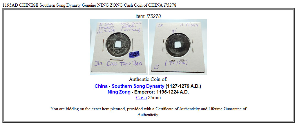 1195AD CHINESE Southern Song Dynasty Genuine NING ZONG Cash Coin of CHINA i75278