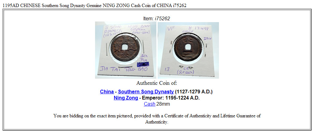 1195AD CHINESE Southern Song Dynasty Genuine NING ZONG Cash Coin of CHINA i75262